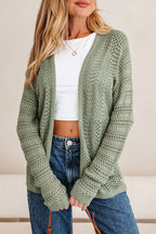 Green Bay Scalloped Edge Eyelet Knit Batwing Sleeve Cardigan