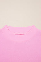 Pink Tiered Ruffle Ribbed Crew Neck Pullover Plus Size Top