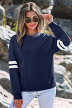 Rose Red Varsity Striped Detail Drop Shoulder Oversized Sweatshirt