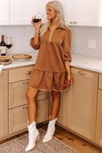 Desert Gold Quarter Zip Collar Bracelet Sleeve Textured Mini Dress