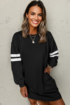Tillandsia Purple Varsity Contrast Banded Sleeve Shift Sweatshirt Dress