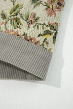 Medium Grey Ribbed Retro Floral Patchwork Shirt Style Jacket