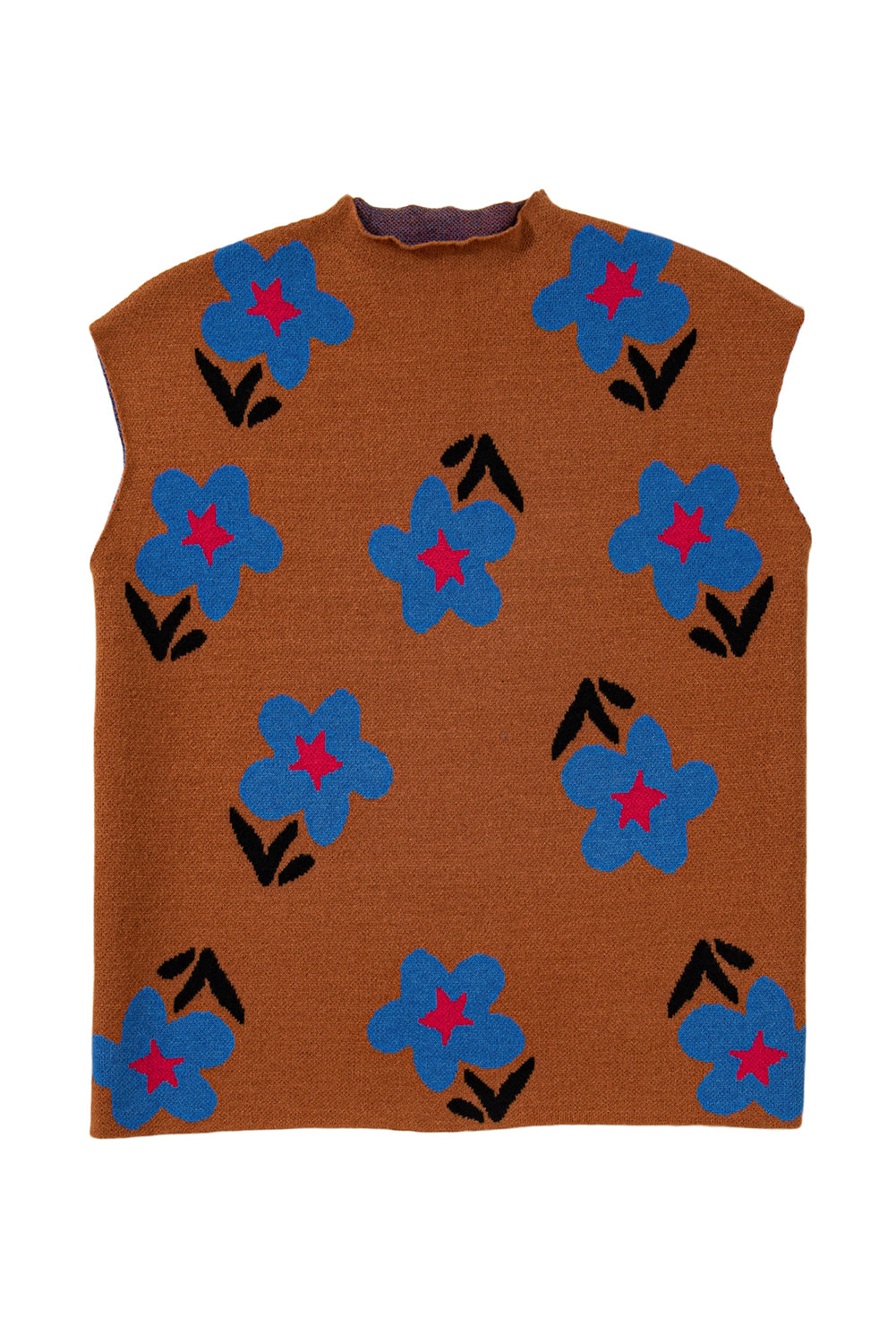 Chestnut Floral High Neck Sweater Vest