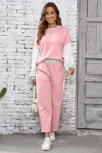 Blackish Green 2pcs Color Block Pullover Loose Pant Set