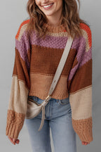 Multicolour Cropped Colorblock Drop Shoulder Knitted Sweater