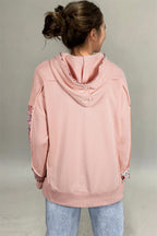 Delicacy Mix Floral Patchwork Side Slit Drawstring Hoodie