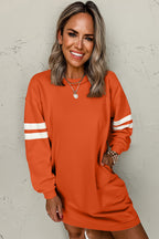 Tillandsia Purple Varsity Contrast Banded Sleeve Shift Sweatshirt Dress