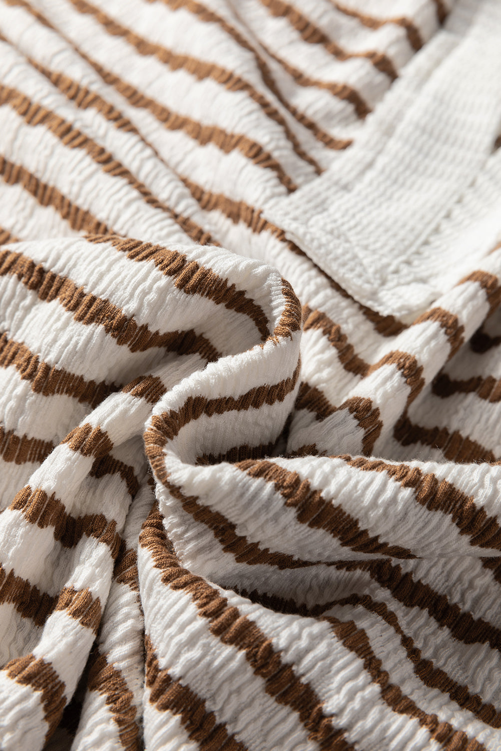 Khaki Stripe Buttoned V Neck Textured Hooded Plus Size Top