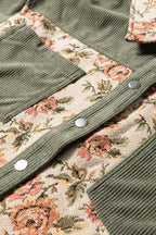 Medium Grey Ribbed Retro Floral Patchwork Shirt Style Jacket