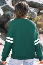 Rose Red Varsity Striped Detail Drop Shoulder Oversized Sweatshirt