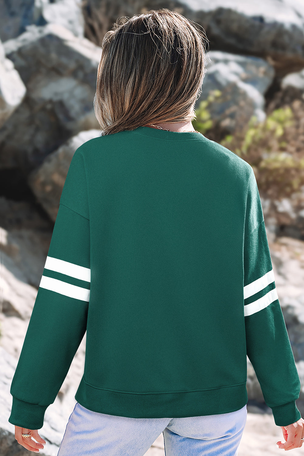 Rose Red Varsity Striped Detail Drop Shoulder Oversized Sweatshirt
