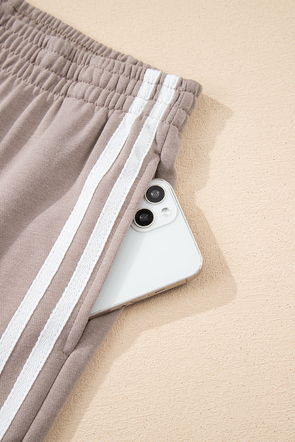 Oatmeal Varsity Striped Detail Crewneck Pullover Elastic Sweatpants 2pcs Outfit