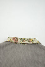 Medium Grey Ribbed Retro Floral Patchwork Shirt Style Jacket