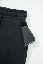 Coffee Fleece Lined Leopard Drawstring Elastic Waist Solid Pants