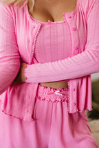 Bonbon Delicate Texture Cropped Cami Shorts and Cardigan 3pcs Lounge Set