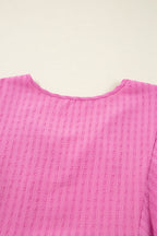 Sachet Pink Plus Size Textured Tie Split Neck Puff Sleeve Flowy Mini Dress