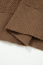 Dark Brown Color Block Knit Striped Sleeve Detail Casual Sweater