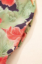 Green Floral Print Frilled Collar V Neck Half Sleeve Mini Dress