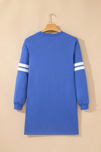 Tillandsia Purple Varsity Contrast Banded Sleeve Shift Sweatshirt Dress